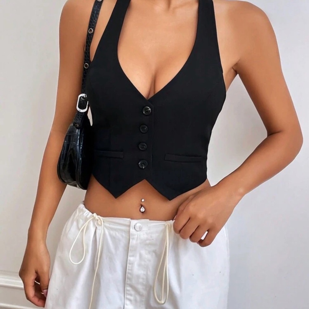 Elegant Black Halter Vest Top